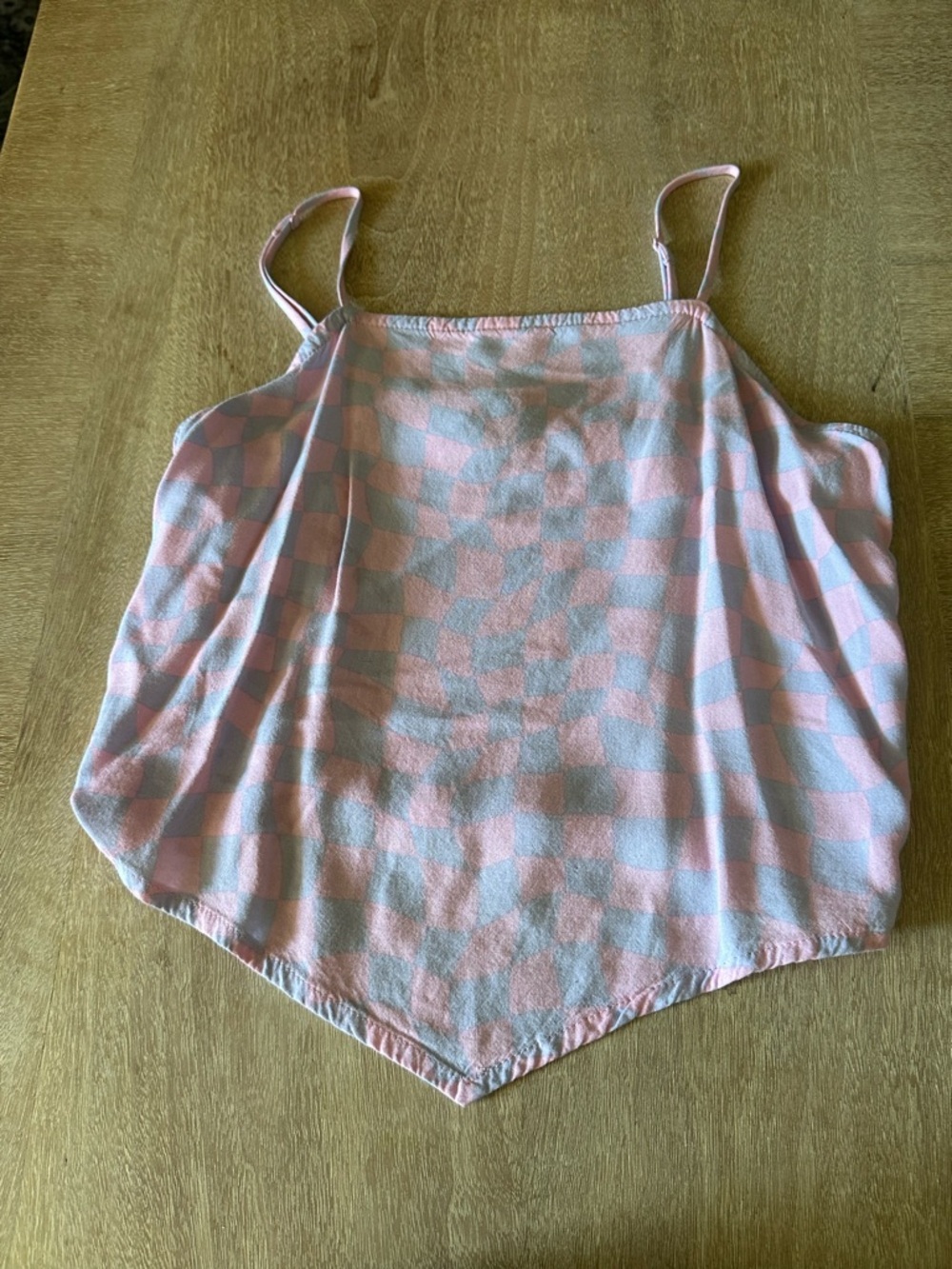art class Pink and White Checkered Handkerchief Hem Cami